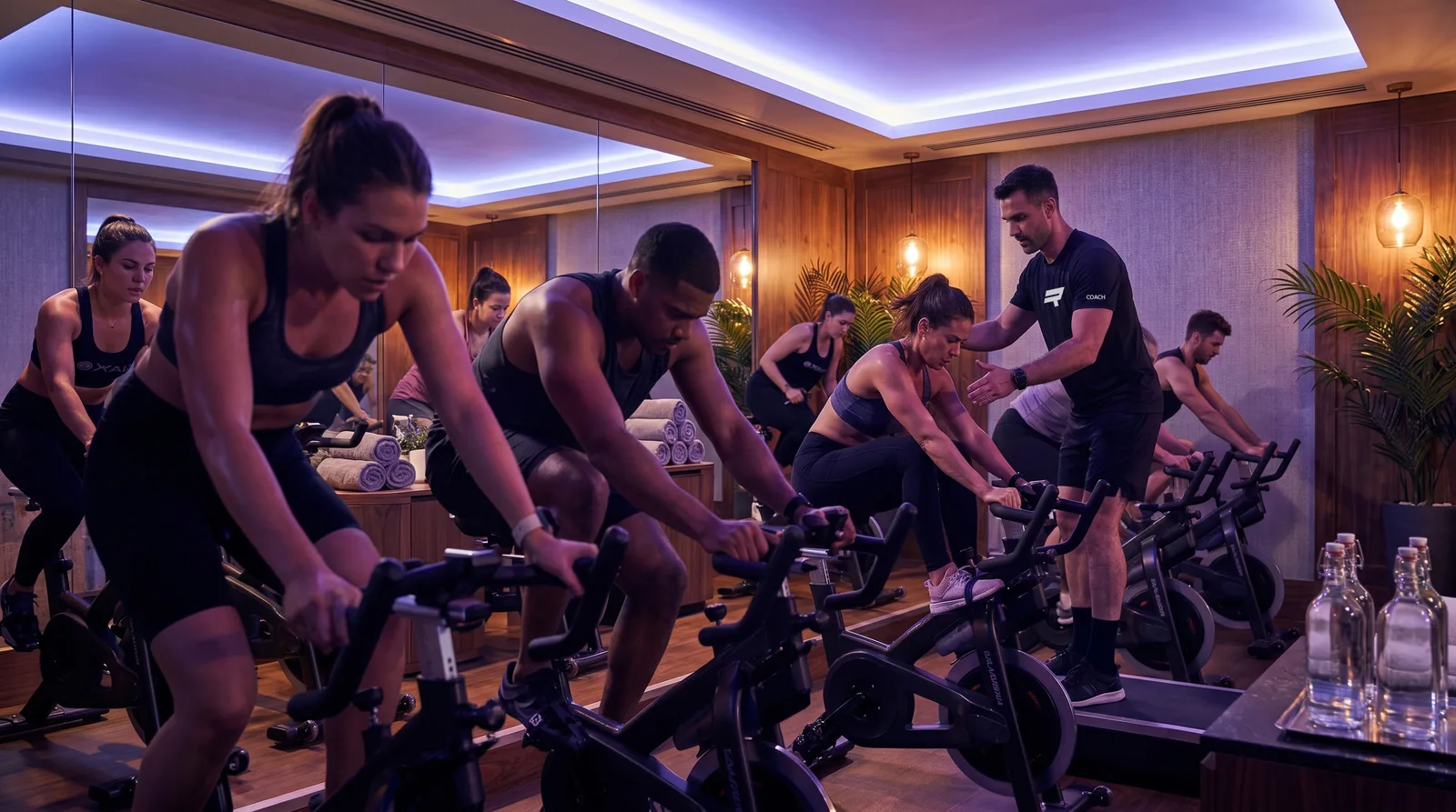 Coach Radiancy guiando una sesión de ciclismo indoor